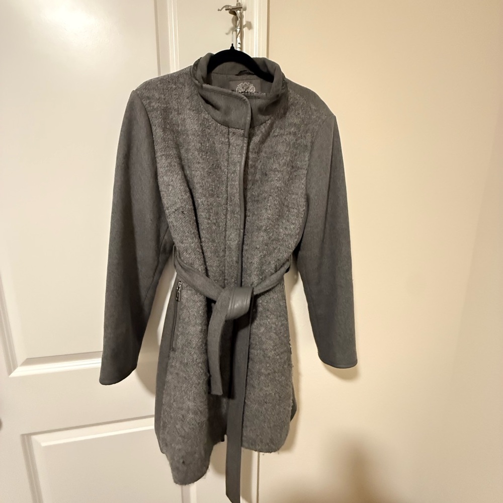 DONATED NOT AVAILABLE: Vince Camuto Faux Leather Trimmed Belted Wool Coat - Picture 4 of 6